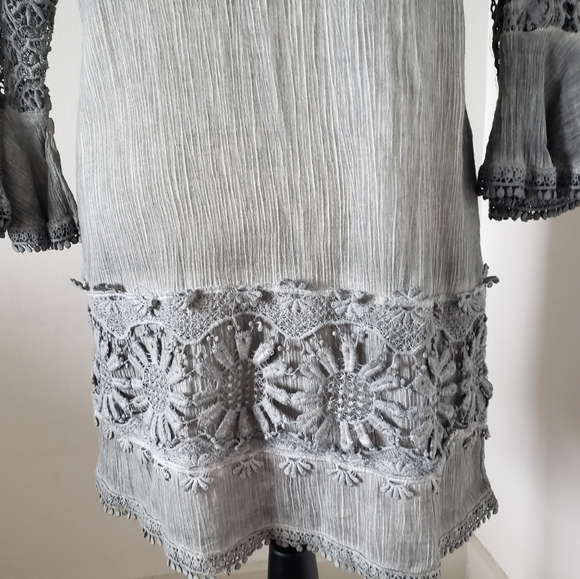 🌼bohemian dress grey lace details long sleeves size small 🌼 - Picture 8 of 9